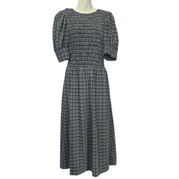 Ganni women’s stretch sheersucker smocked maxi dress size 36 black - Picture 3 of 9